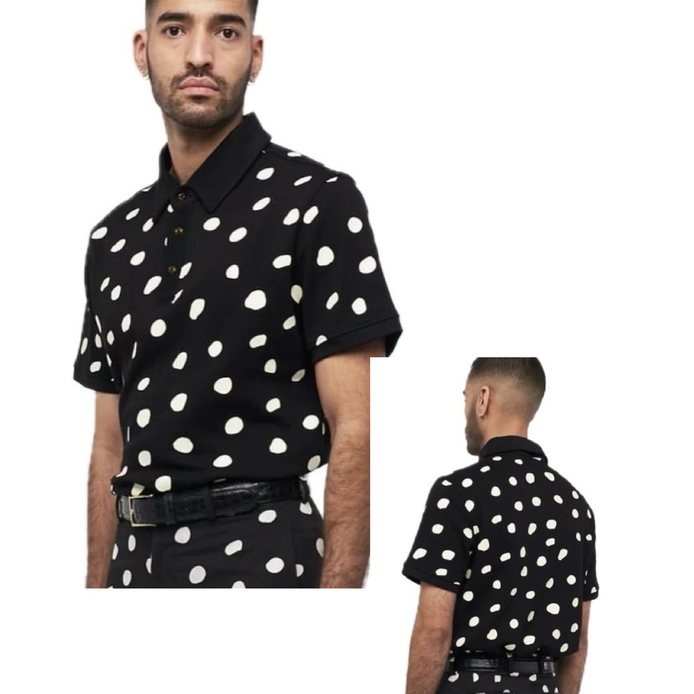 Bogey Boys Dalmatian Black and White Polka Dot Polo Golf Shirt